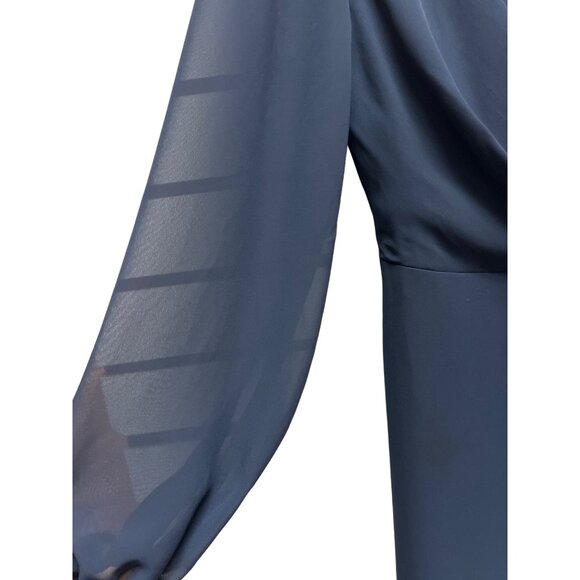 Dessy Collection Vivian Diamond Navy Long Sleeve Formal Wrap Dress - Picture 6 of 8